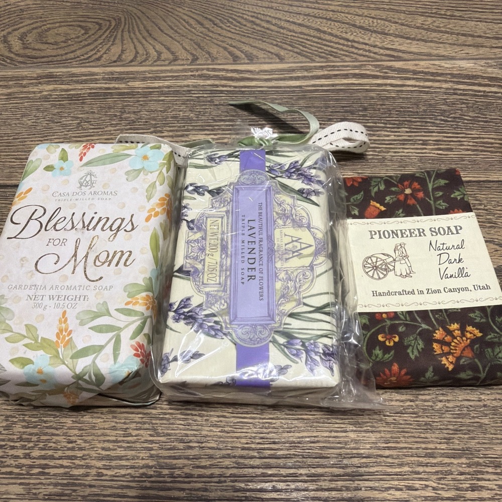 Tripled Milled Soap Lot Of 3 Beautifully Wrapped Dark Vanilla Lavender Gardenia